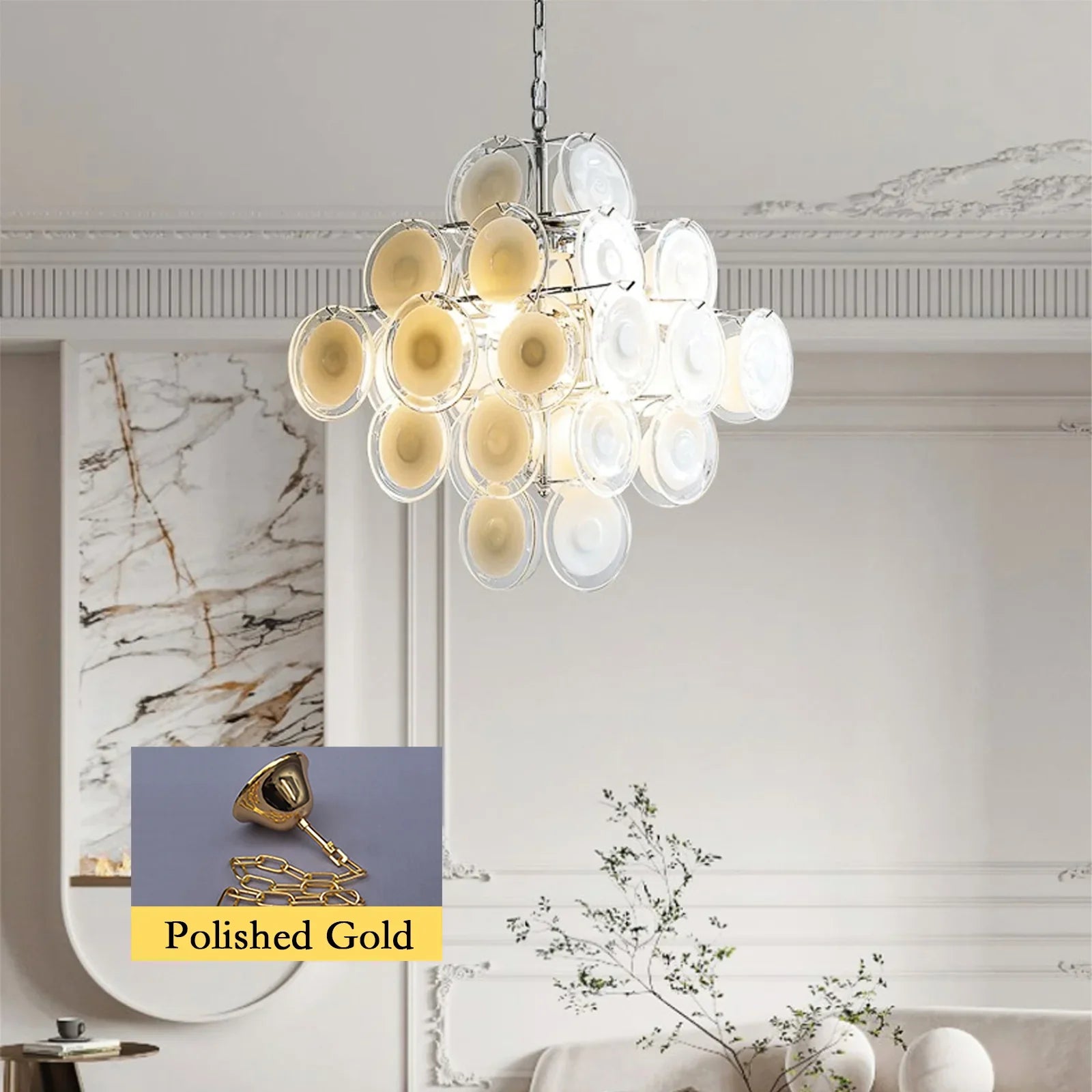Murano Disc White Clear Glass Chandelier product image