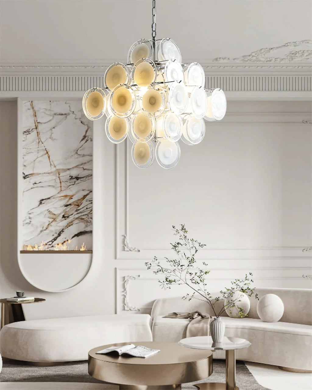 Murano Disc White Clear Glass Chandelier product image