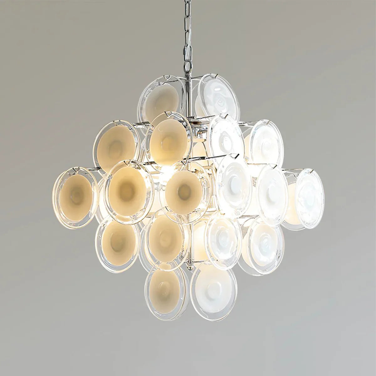 Murano Disc White Clear Glass Chandelier product image