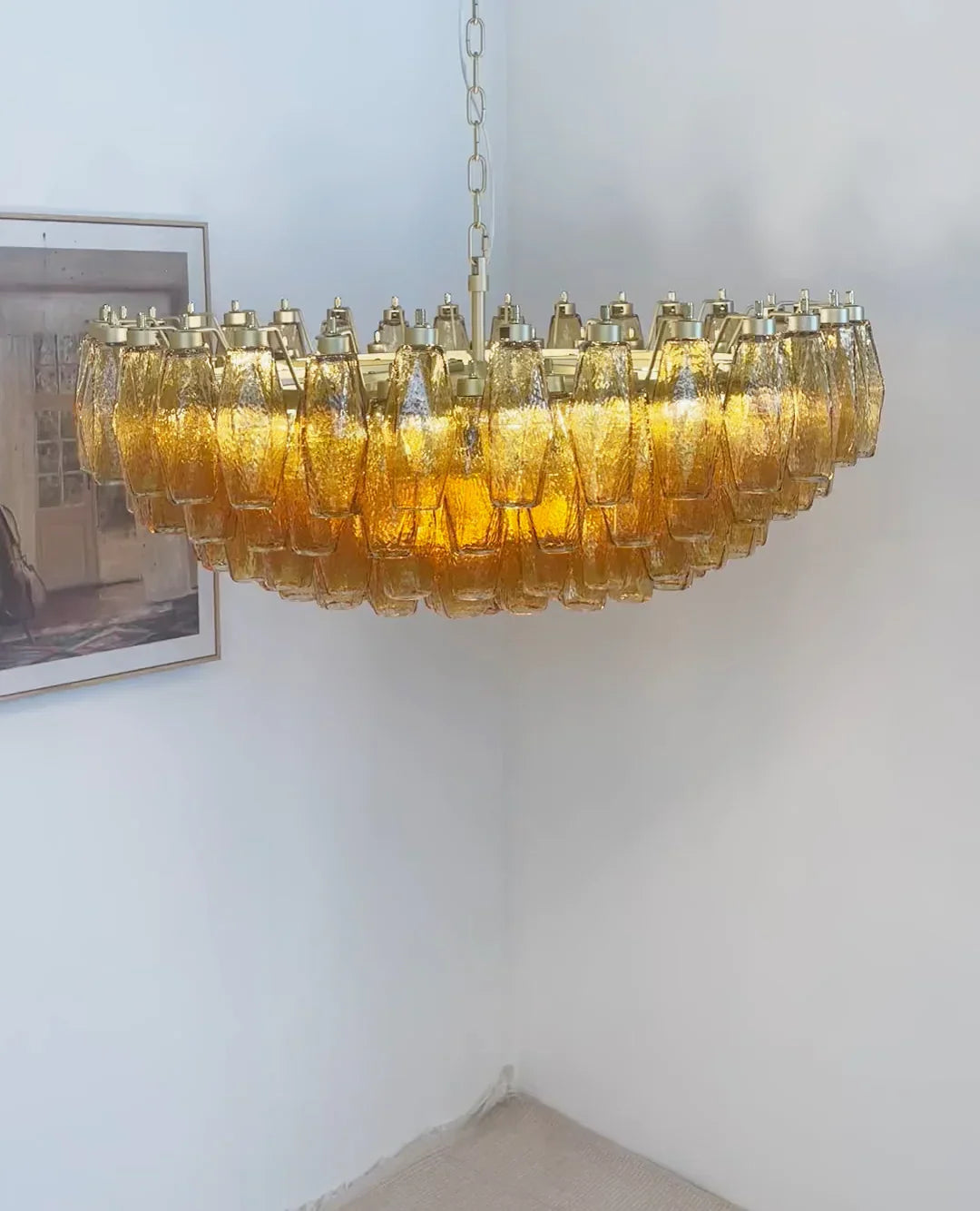 Murano Poliedri Faceted Amber Glass Chandelier product image