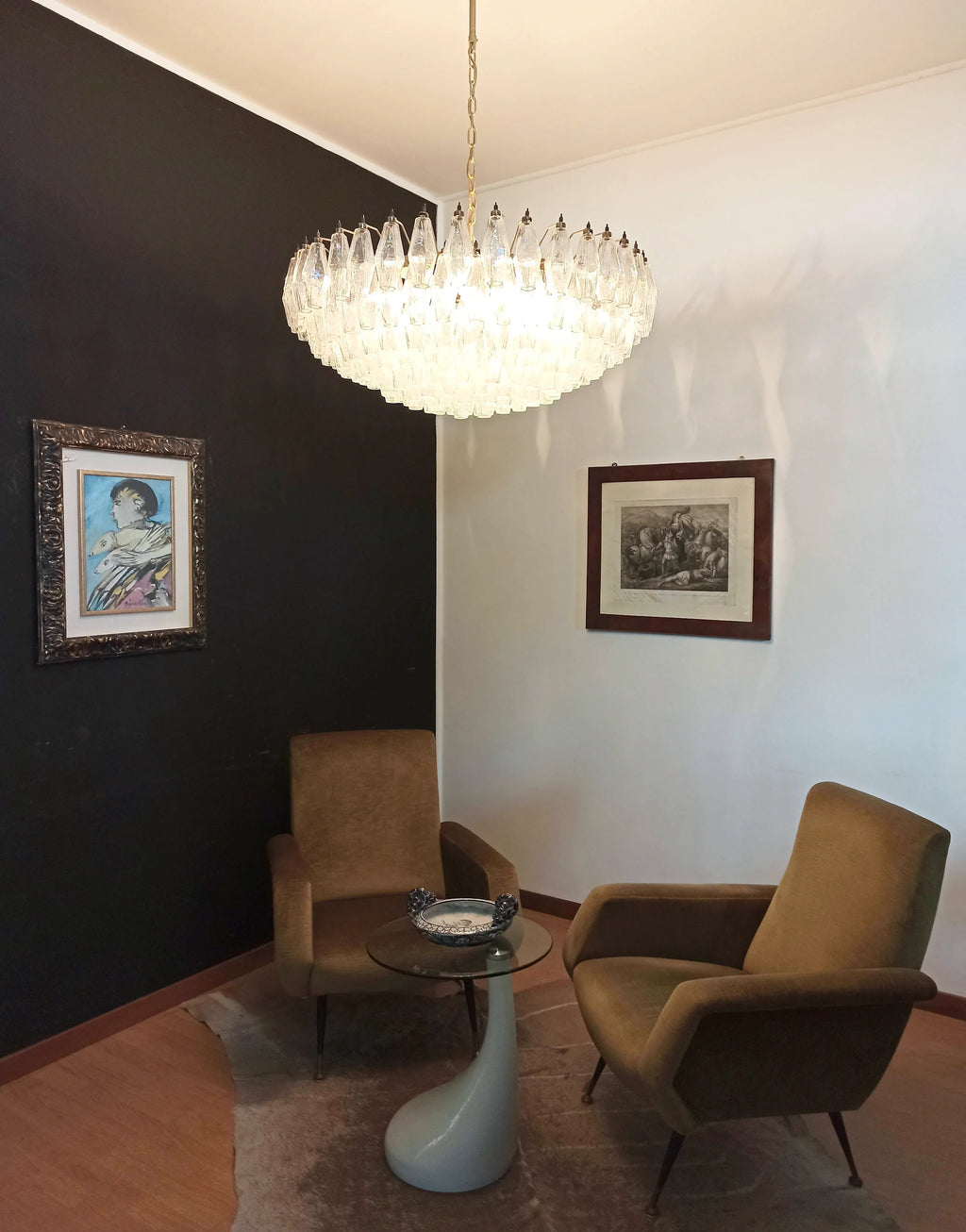 Murano Poliedri Faceted Transparent Glass Chandelier material and finish detail