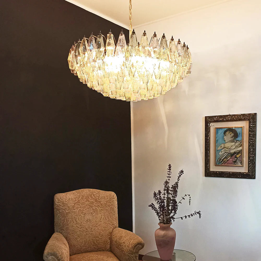 Murano Poliedri Faceted Multicolor Glass Chandelier detail view