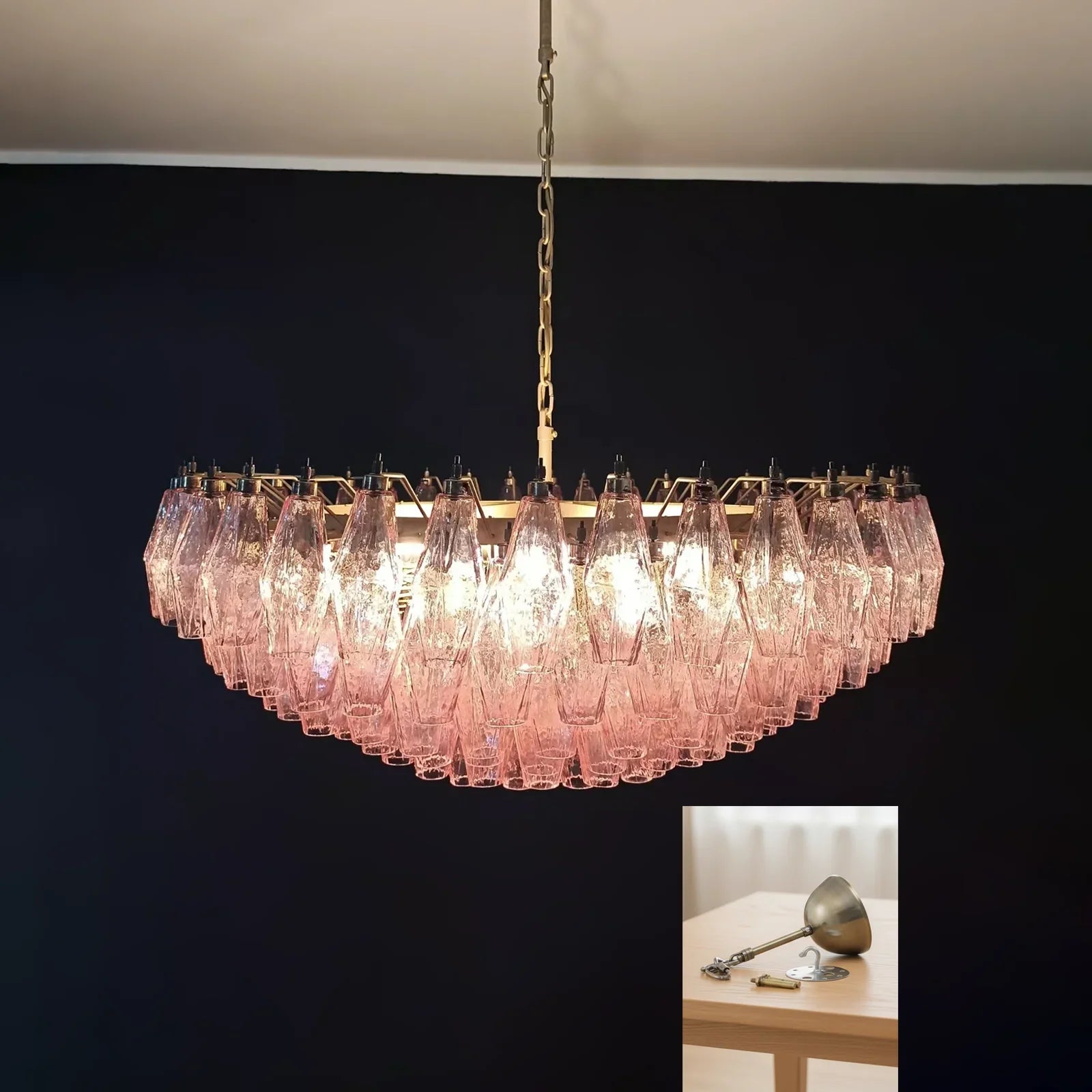 Pink Murano Poliedri Rhombus Faceted Glass Chandelier product image