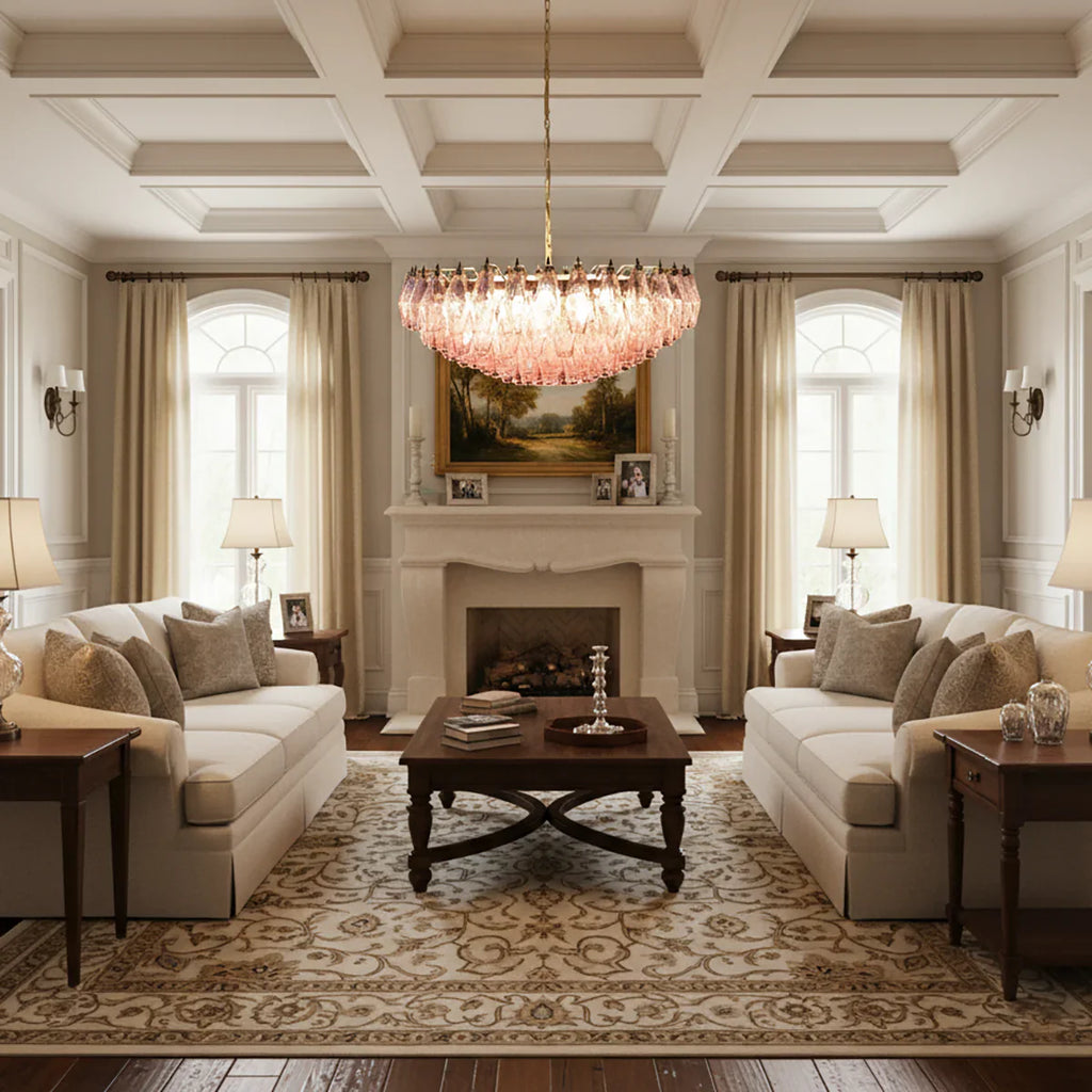 Pink Murano Poliedri Rhombus Faceted Glass Chandelier product image