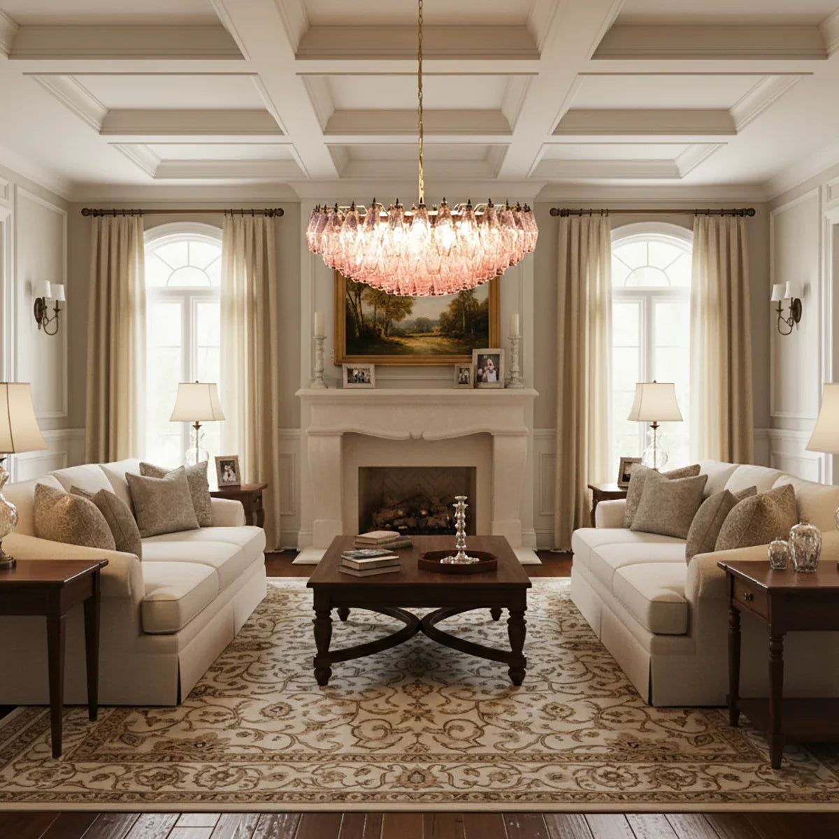 Pink Murano Poliedri Rhombus Faceted Glass Chandelier product image