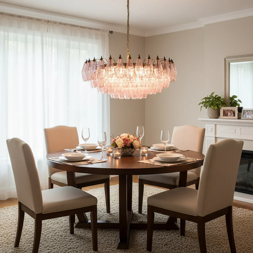 Pink Murano Poliedri Rhombus Faceted Glass Chandelier product image