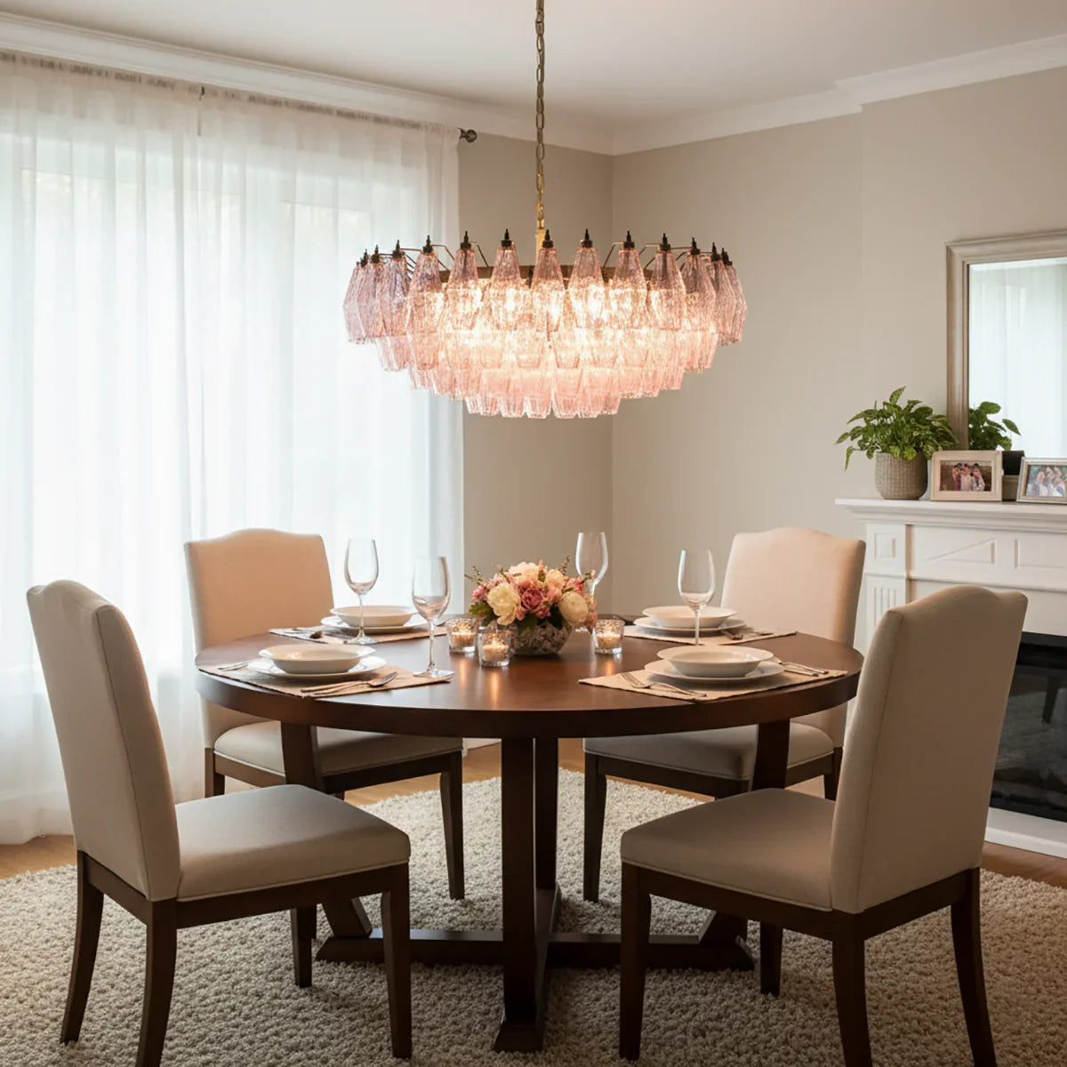 Pink Murano Poliedri Rhombus Faceted Glass Chandelier product image