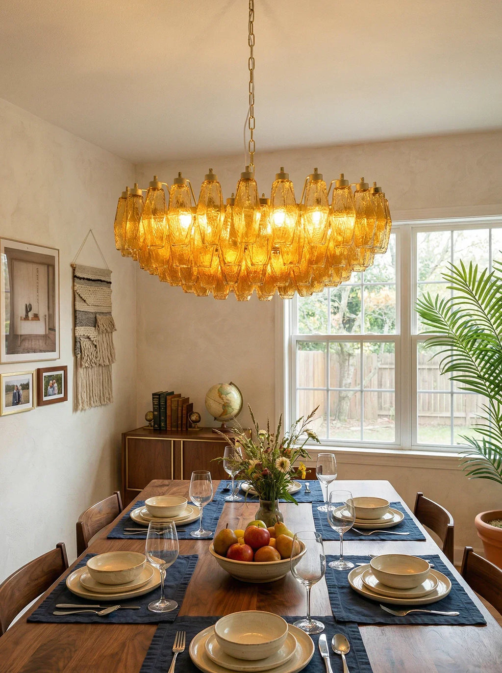 Murano Poliedri Faceted Amber Glass Chandelier detail view