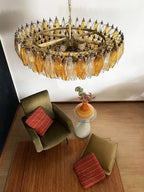 Murano Poliedri Faceted Transparent Amber Glass Chandelier product image