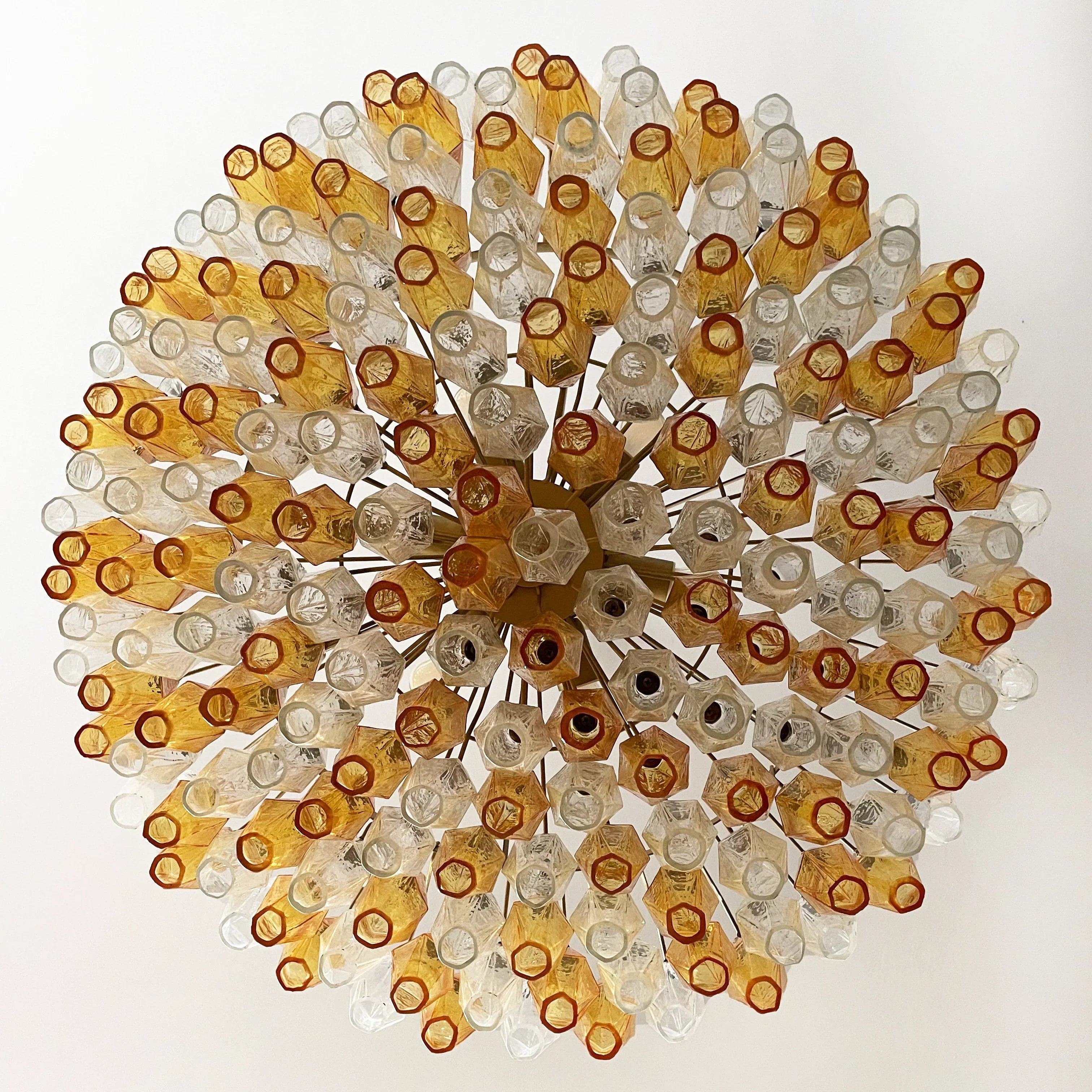 Murano Poliedri Faceted Transparent Amber Glass Chandelier product image