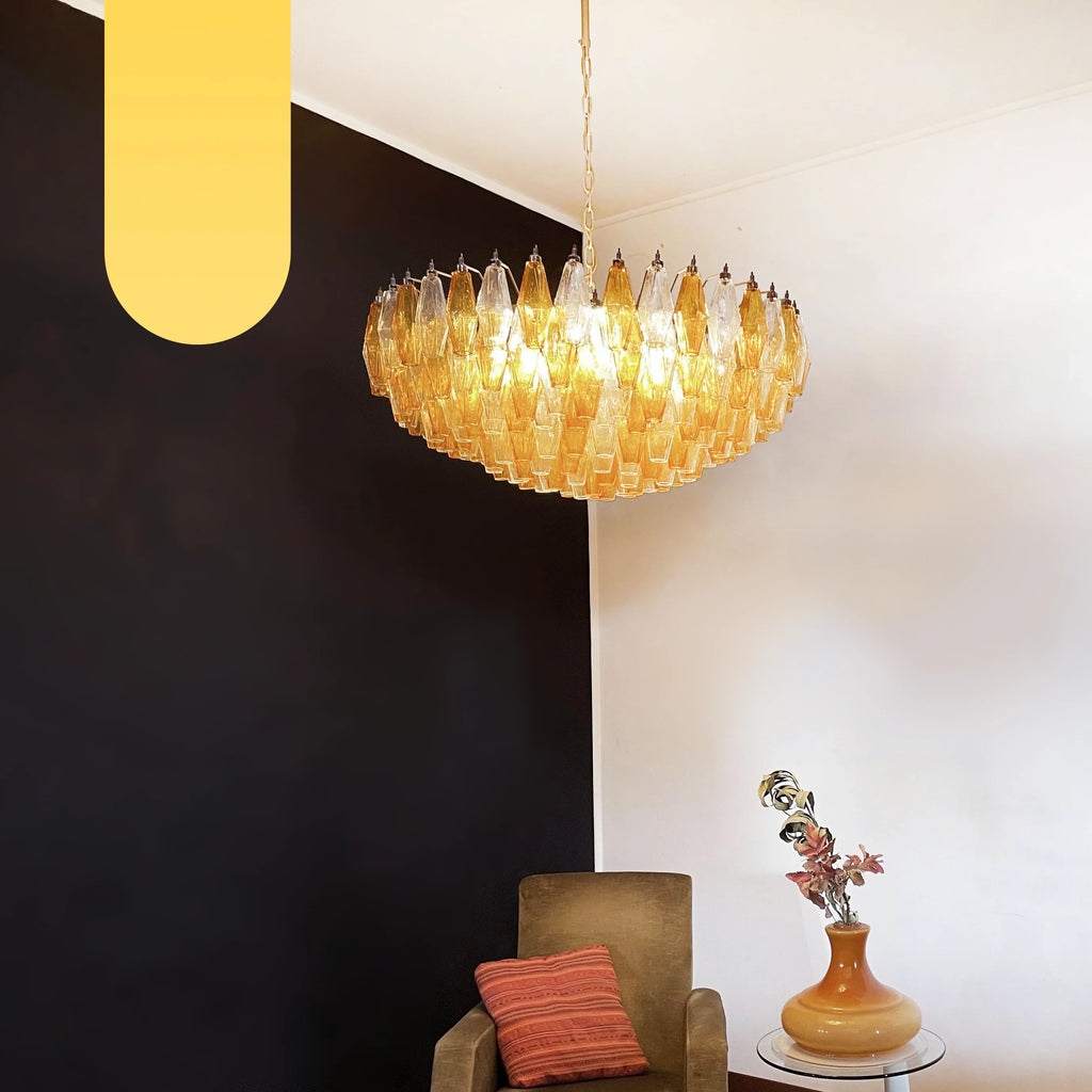 Murano Poliedri Faceted Transparent Amber Glass Chandelier product image