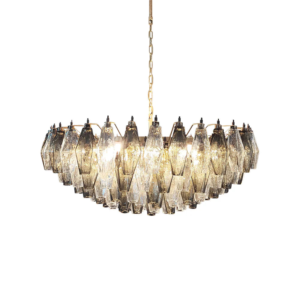 Murano Poliedri Faceted Transparent Smoked Glass Chandelier product image