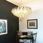Murano Poliedri Faceted Transparent Smoked Glass Chandelier detail view