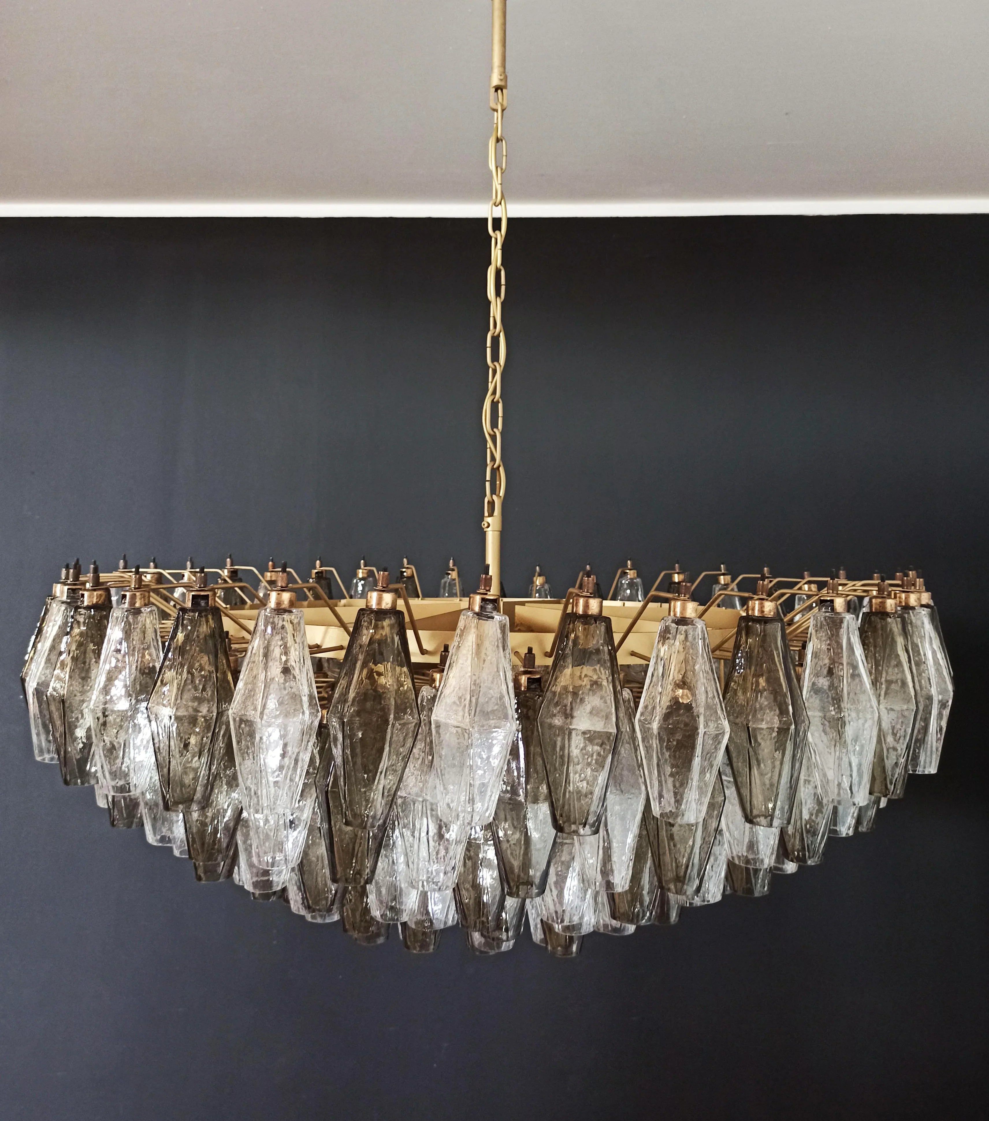 Murano Poliedri Faceted Transparent Smoked Glass Chandelier product image