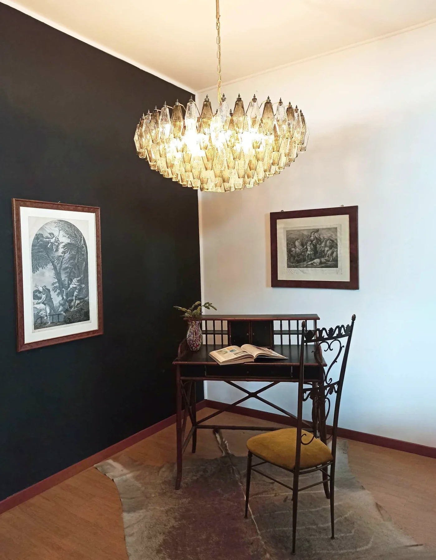Murano Poliedri Faceted Transparent Smoked Glass Chandelier additional product view