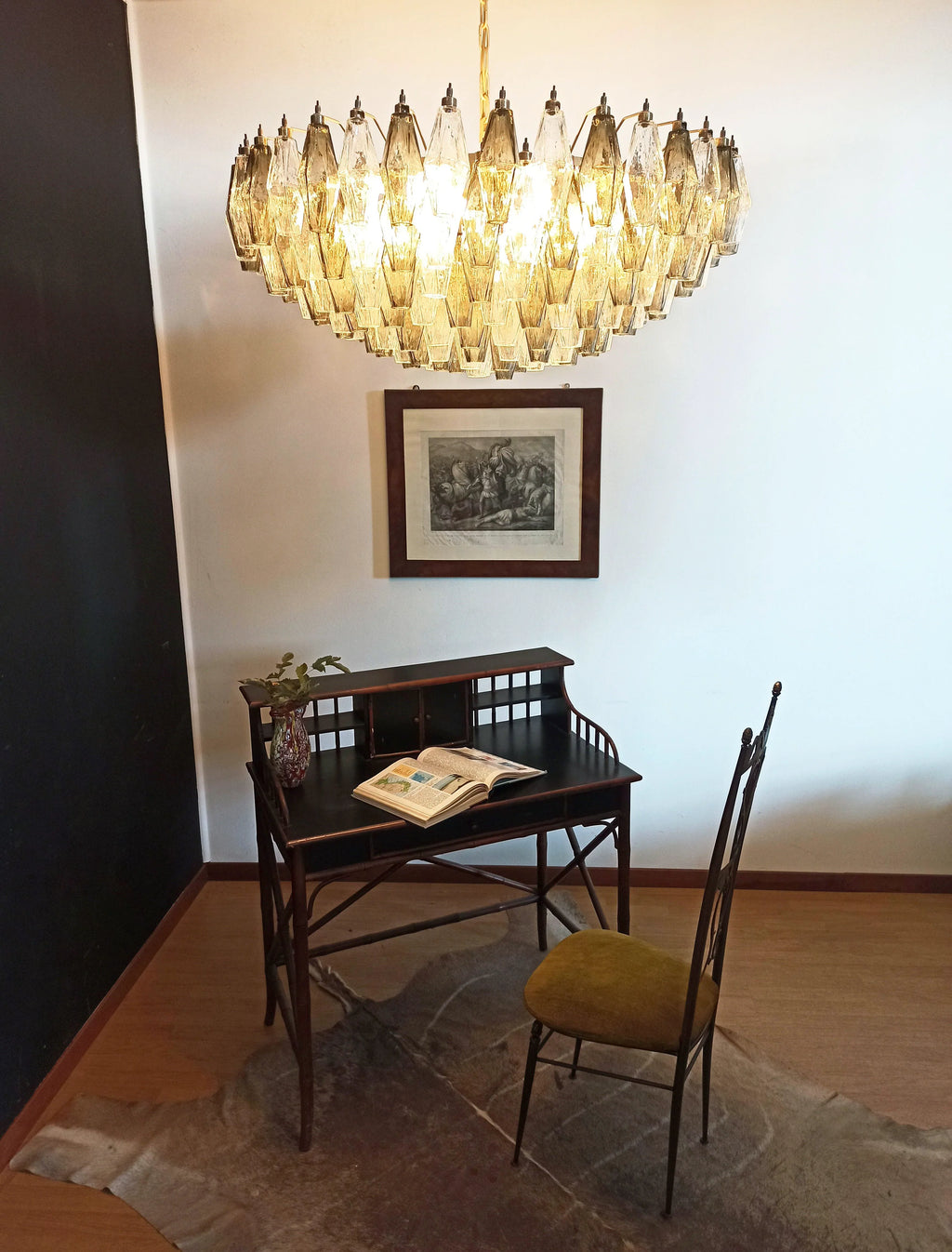 Murano Poliedri Faceted Transparent Smoked Glass Chandelier product image