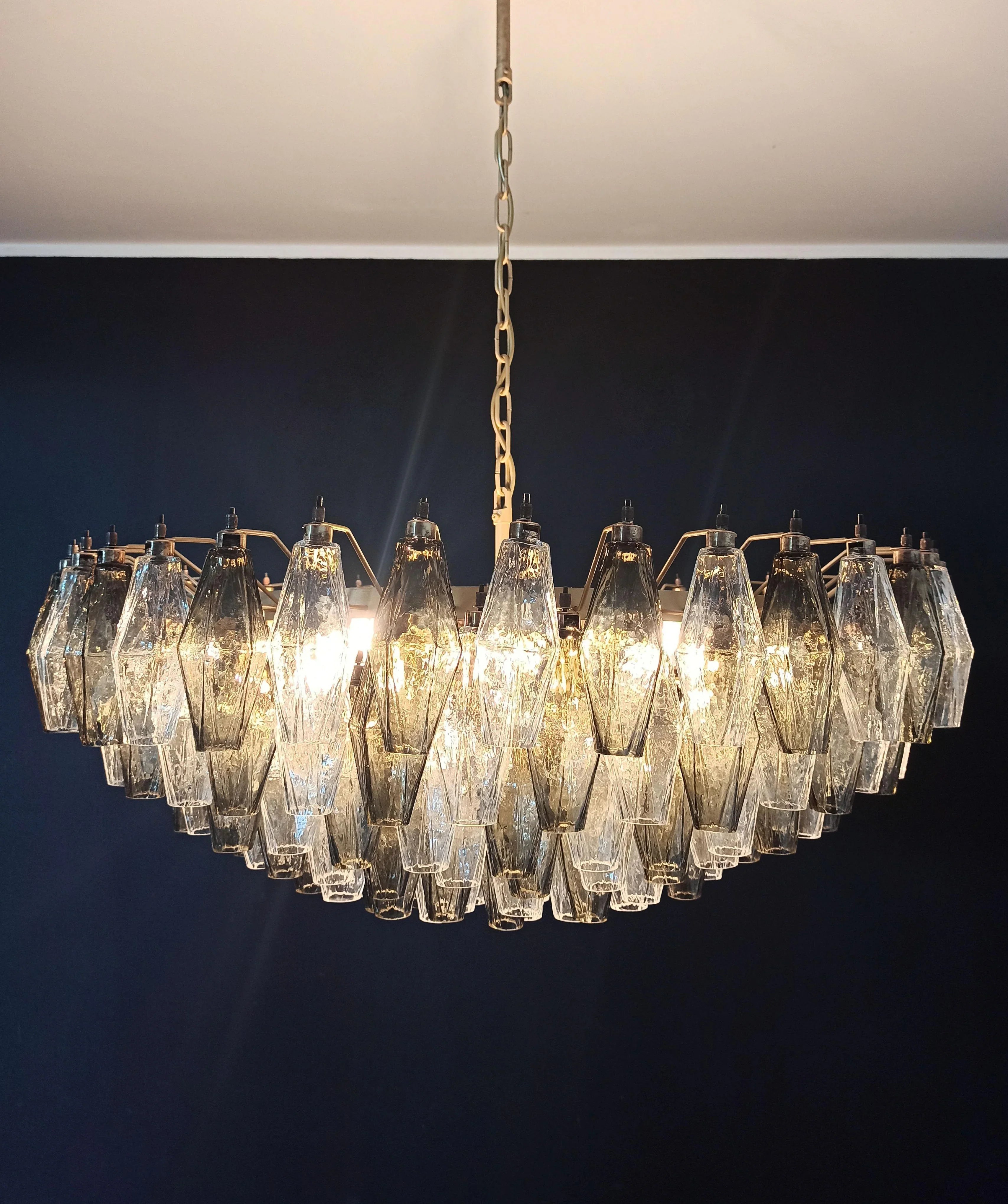 Murano Poliedri Faceted Transparent Smoked Glass Chandelier product image