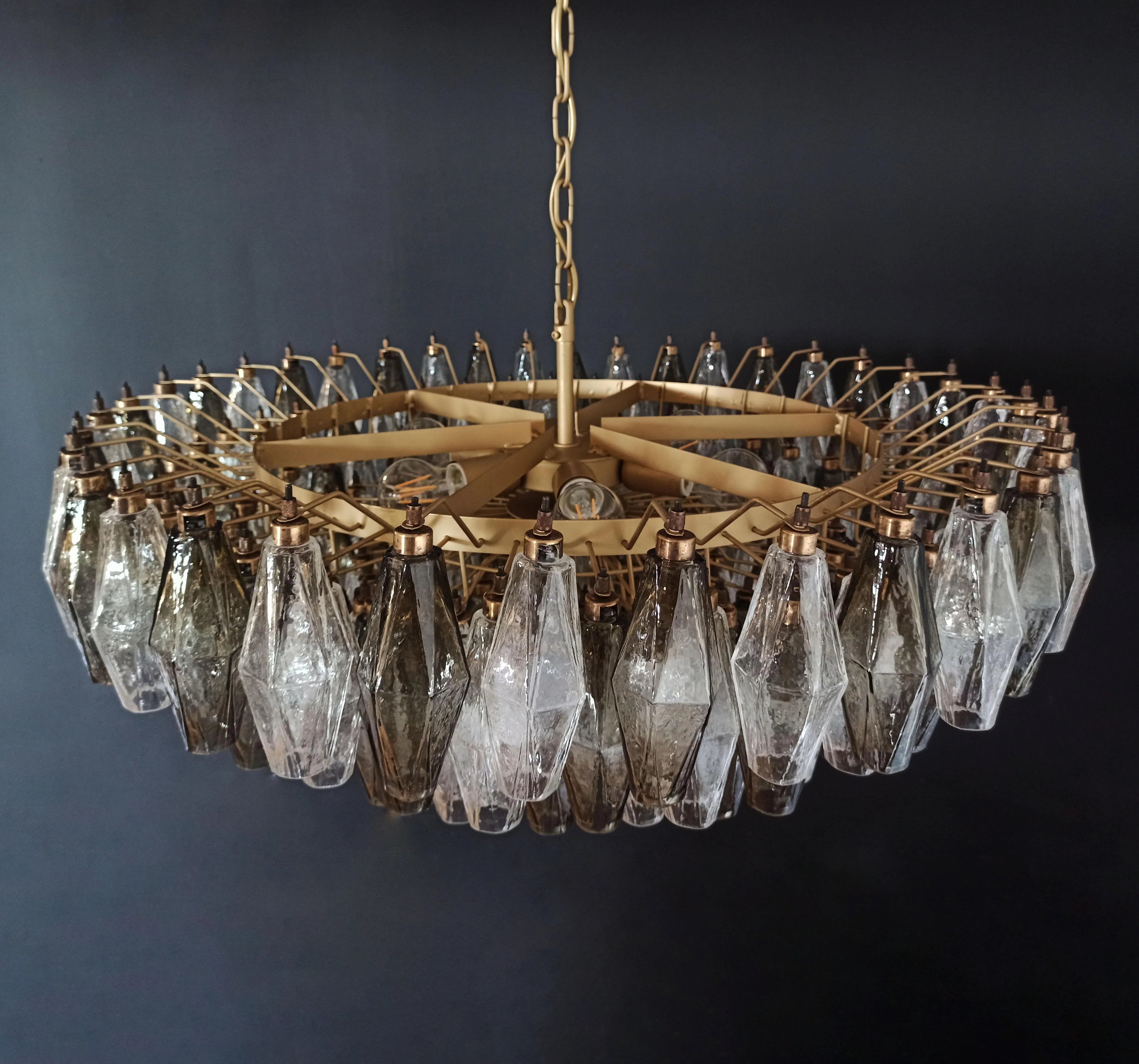 Murano Poliedri Faceted Transparent Smoked Glass Chandelier product image