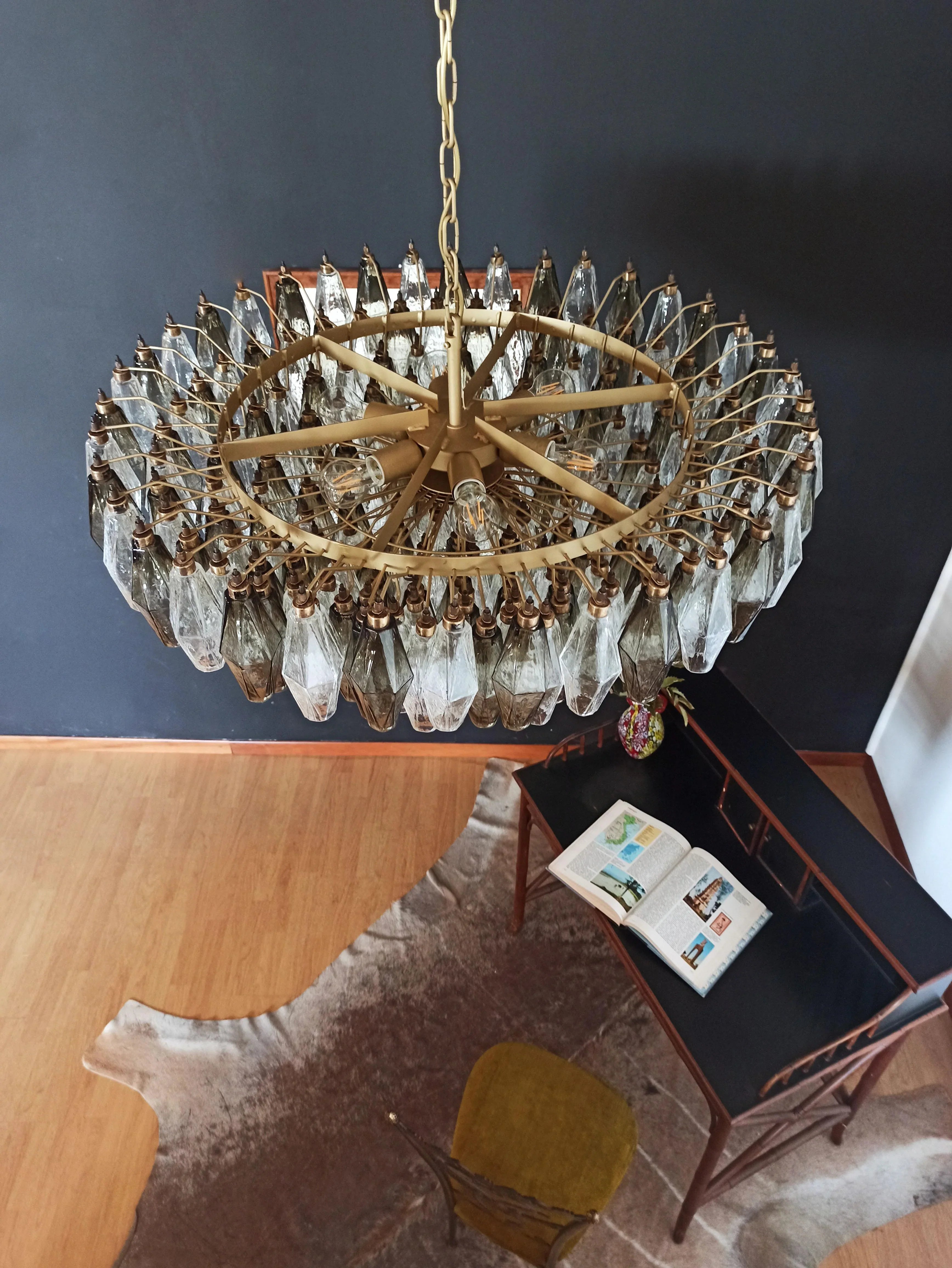 Murano Poliedri Faceted Transparent Smoked Glass Chandelier product image
