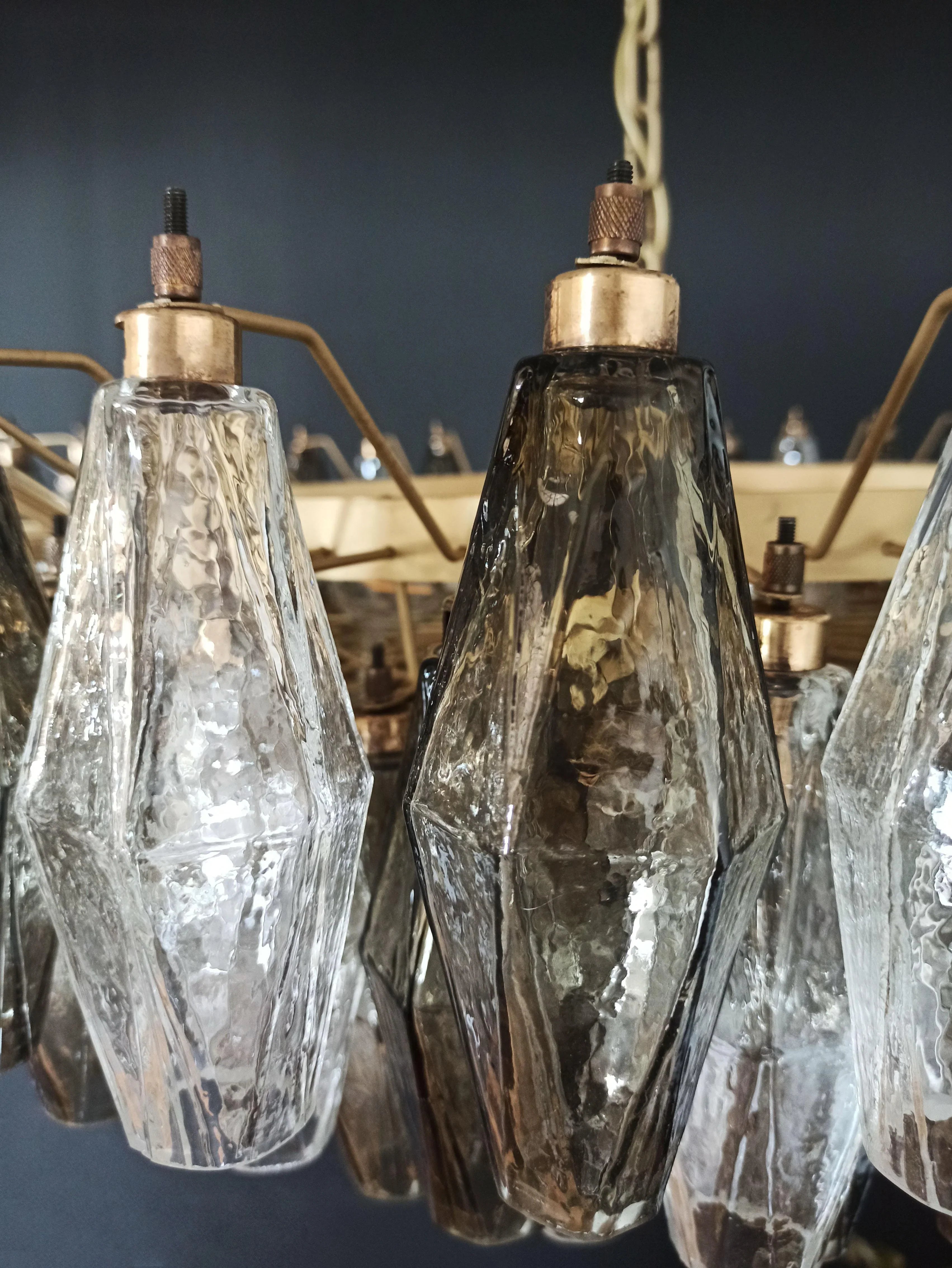 Murano Poliedri Faceted Transparent Smoked Glass Chandelier product image