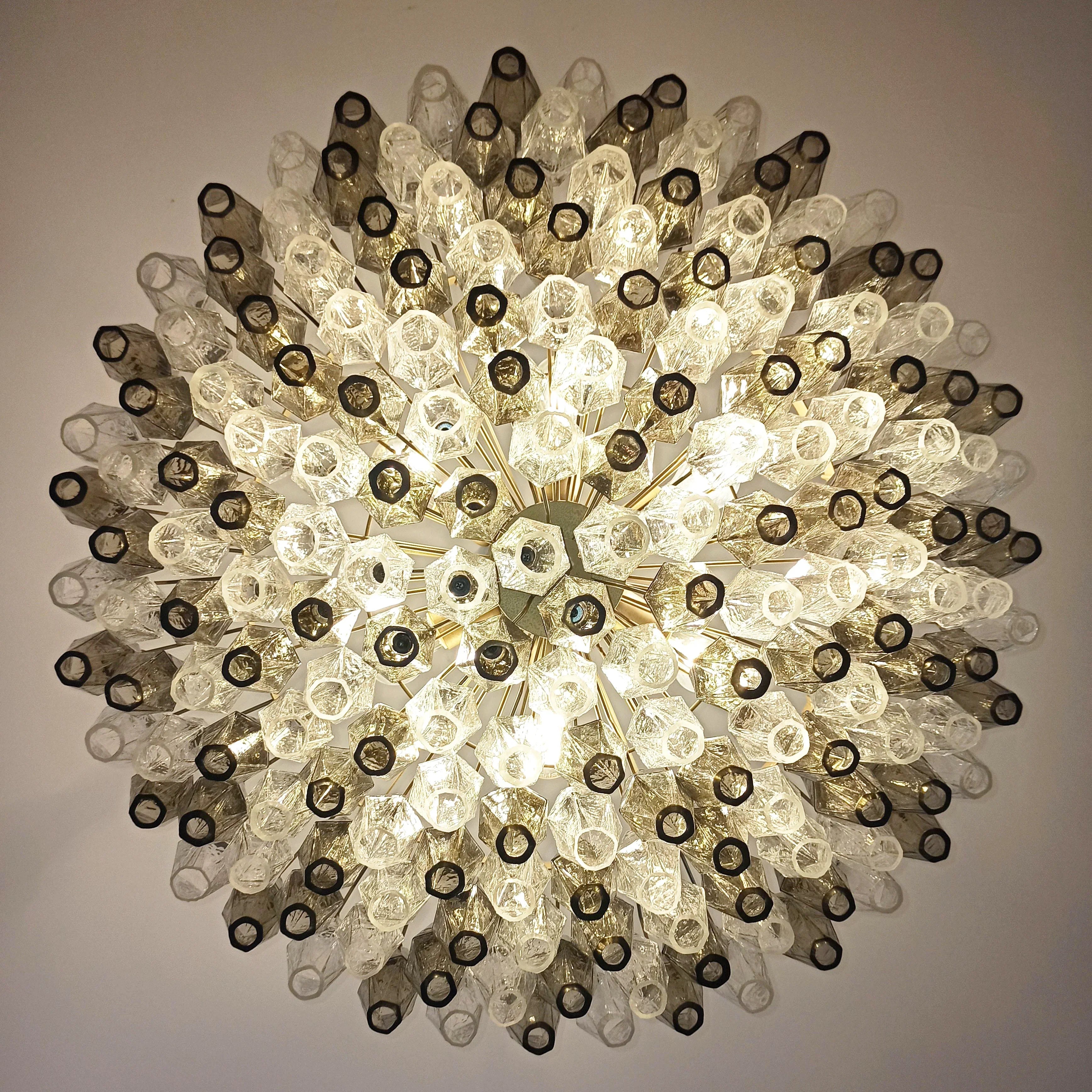 Murano Poliedri Faceted Transparent Smoked Glass Chandelier product image