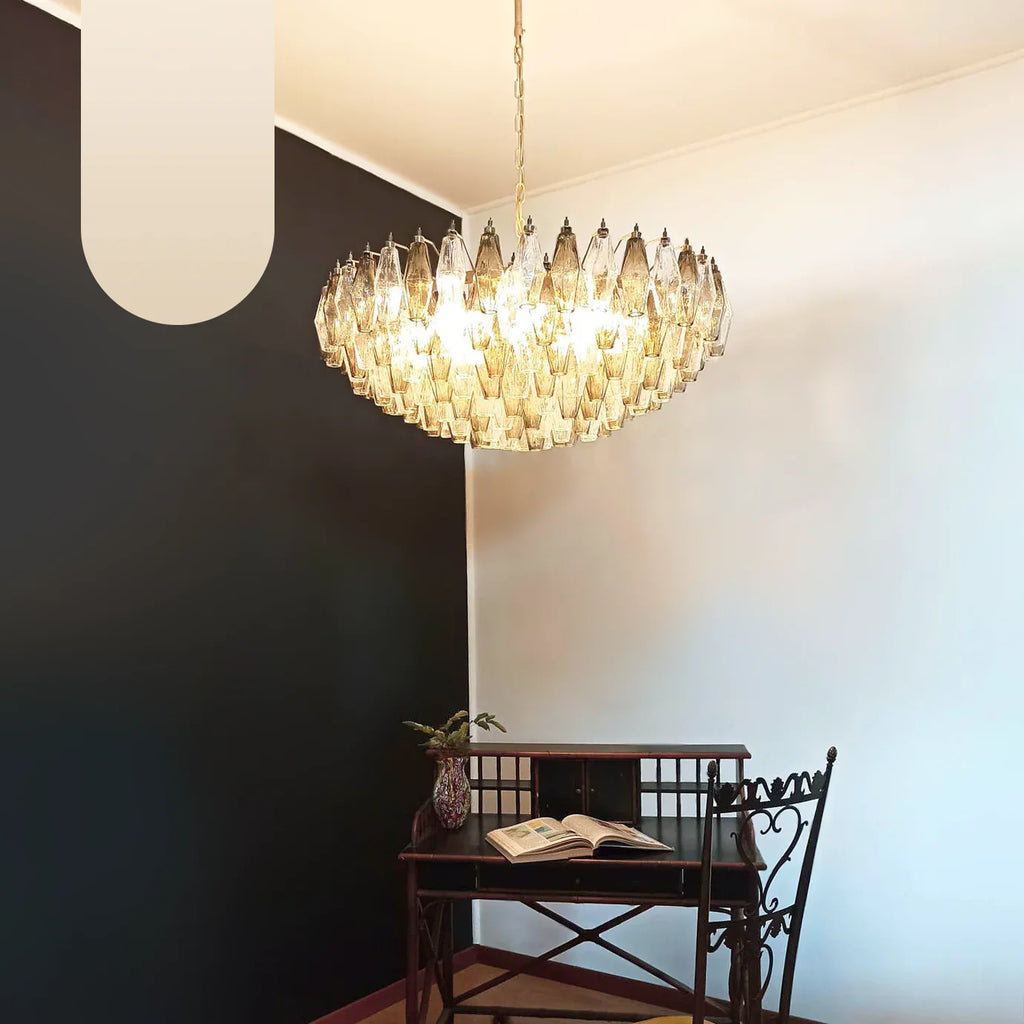 Murano Poliedri Faceted Transparent Smoked Glass Chandelier product image