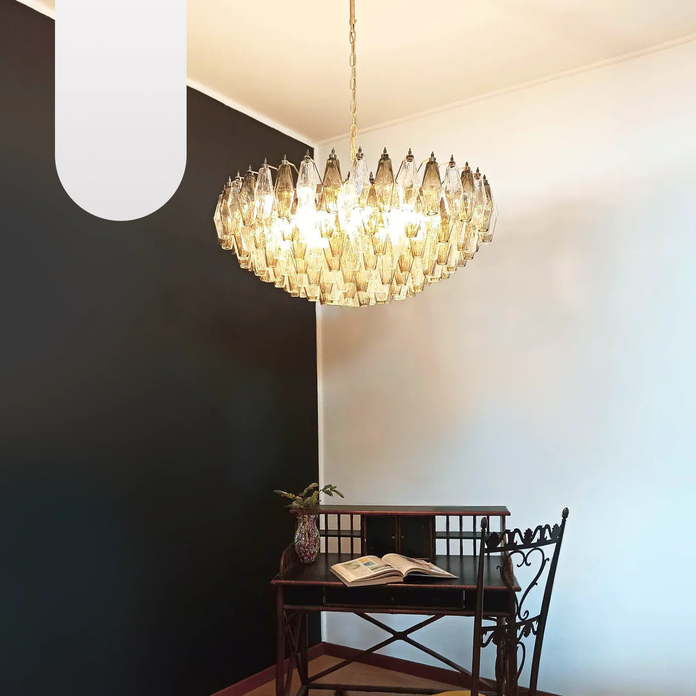Murano Poliedri Faceted Transparent Smoked Glass Chandelier product image