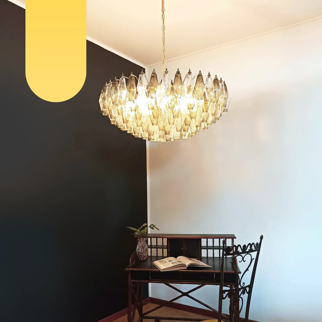 Murano Poliedri Faceted Transparent Smoked Glass Chandelier product image