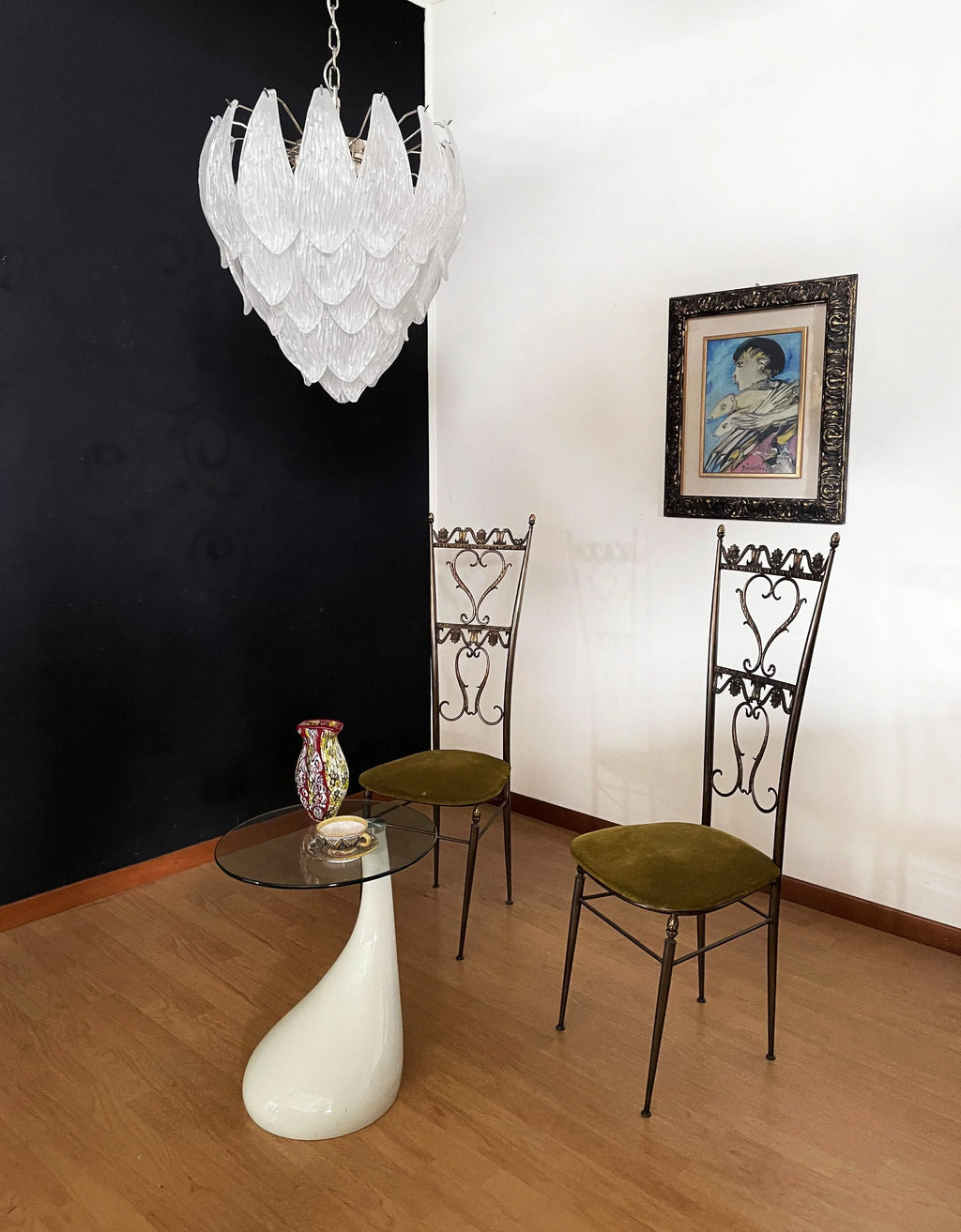 Murano Frosted Carved Glass Leaves Chandelier product image