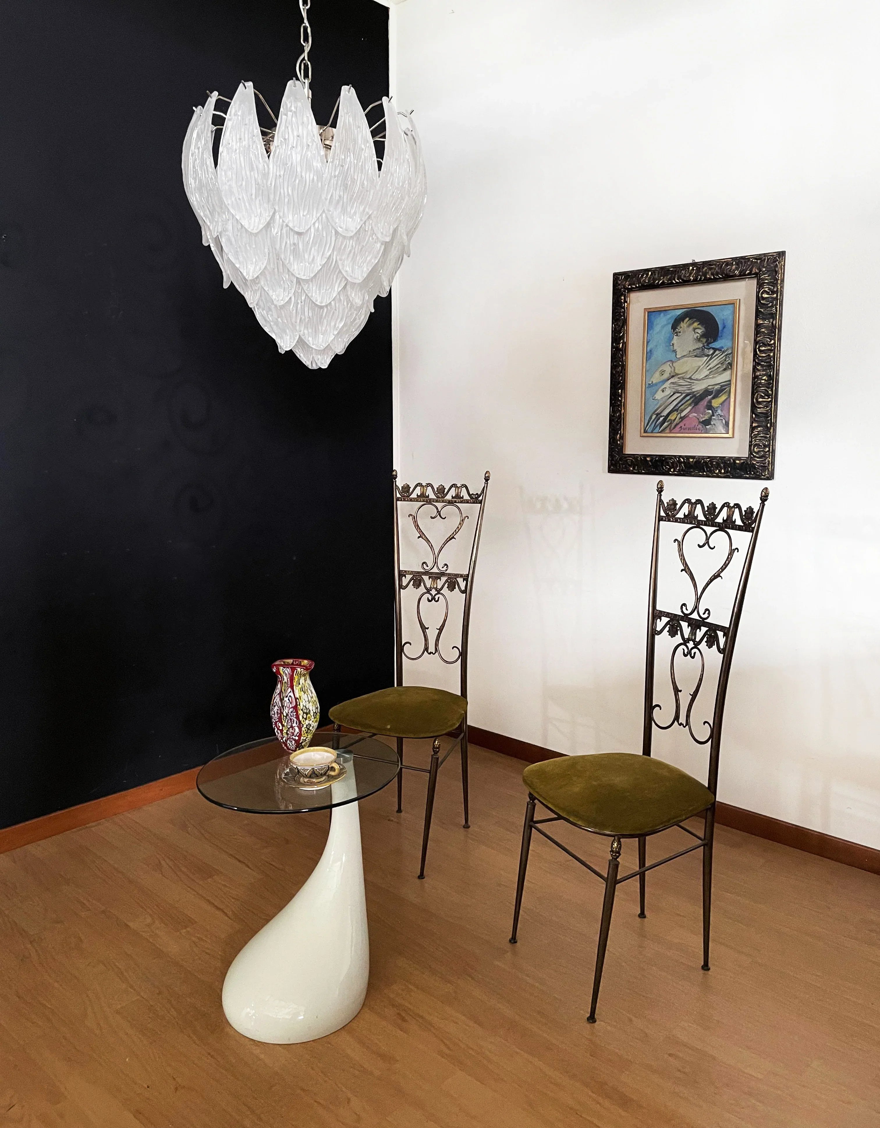 Murano Frosted Carved Glass Leaves Chandelier product image