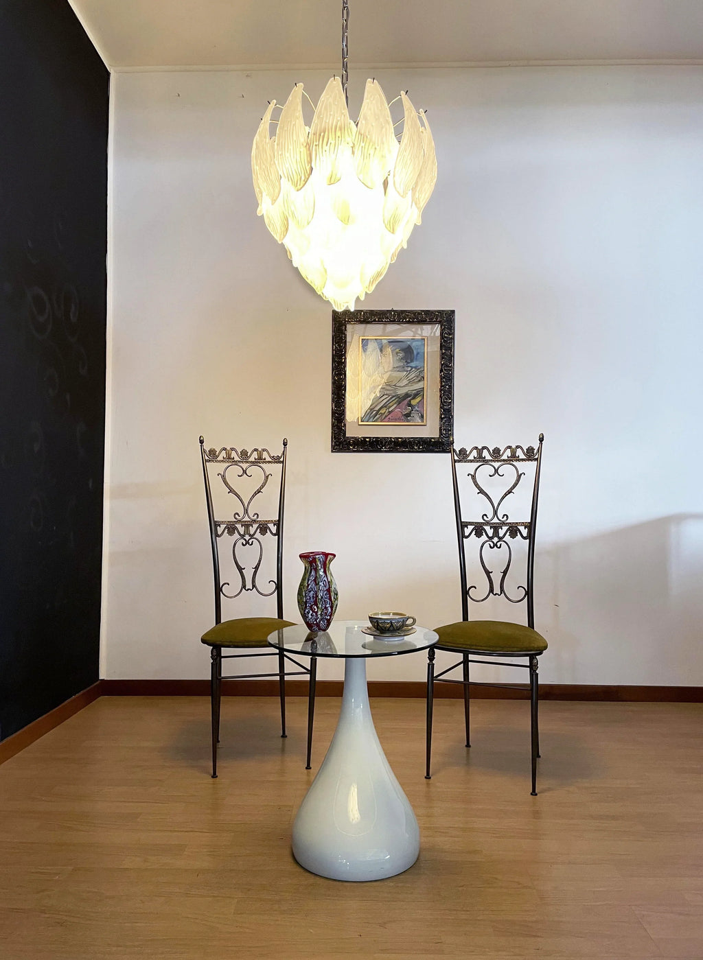 Murano Frosted Carved Glass Leaves Chandelier additional product view