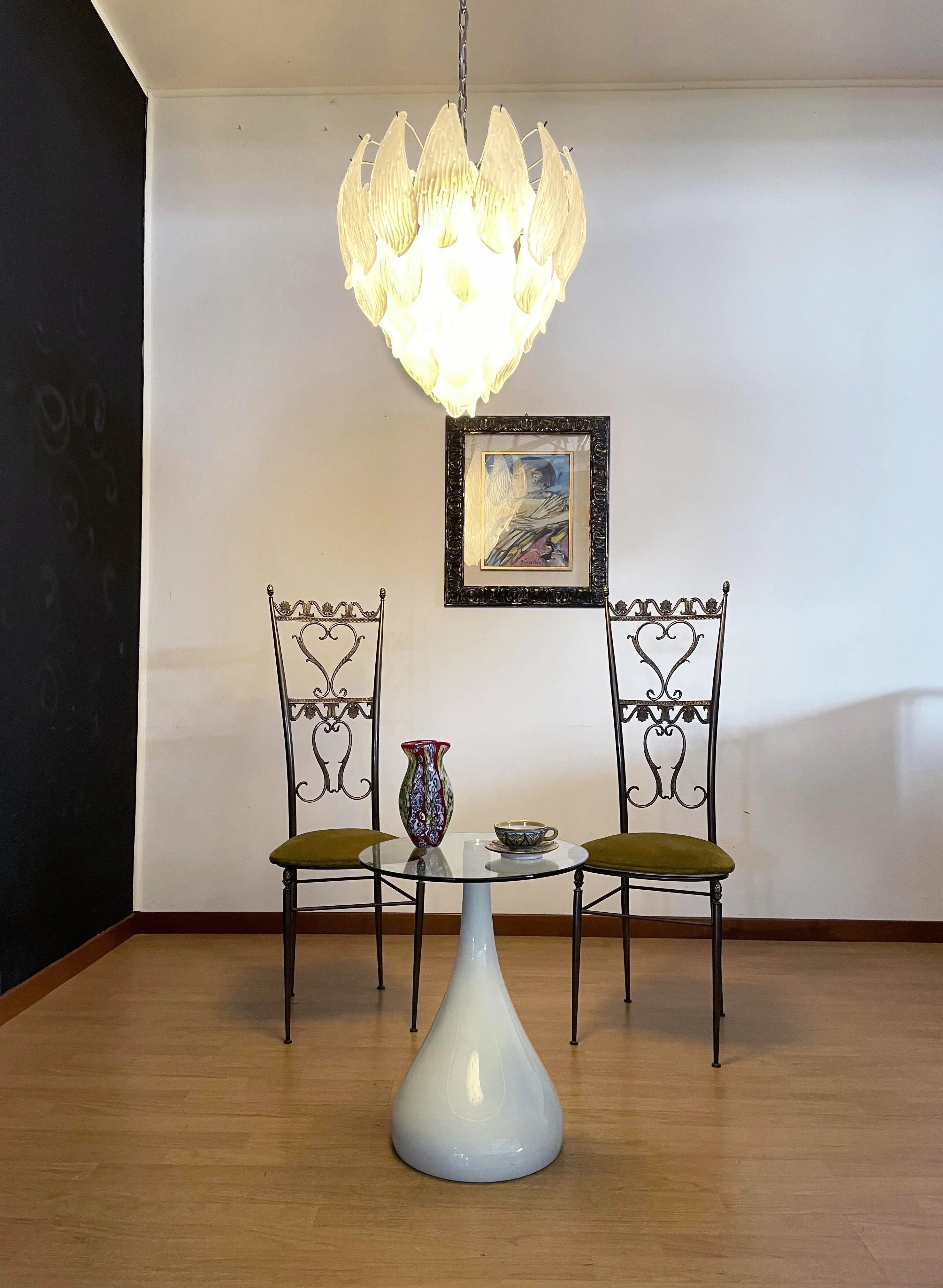 Murano Frosted Carved Glass Leaves Chandelier additional product view