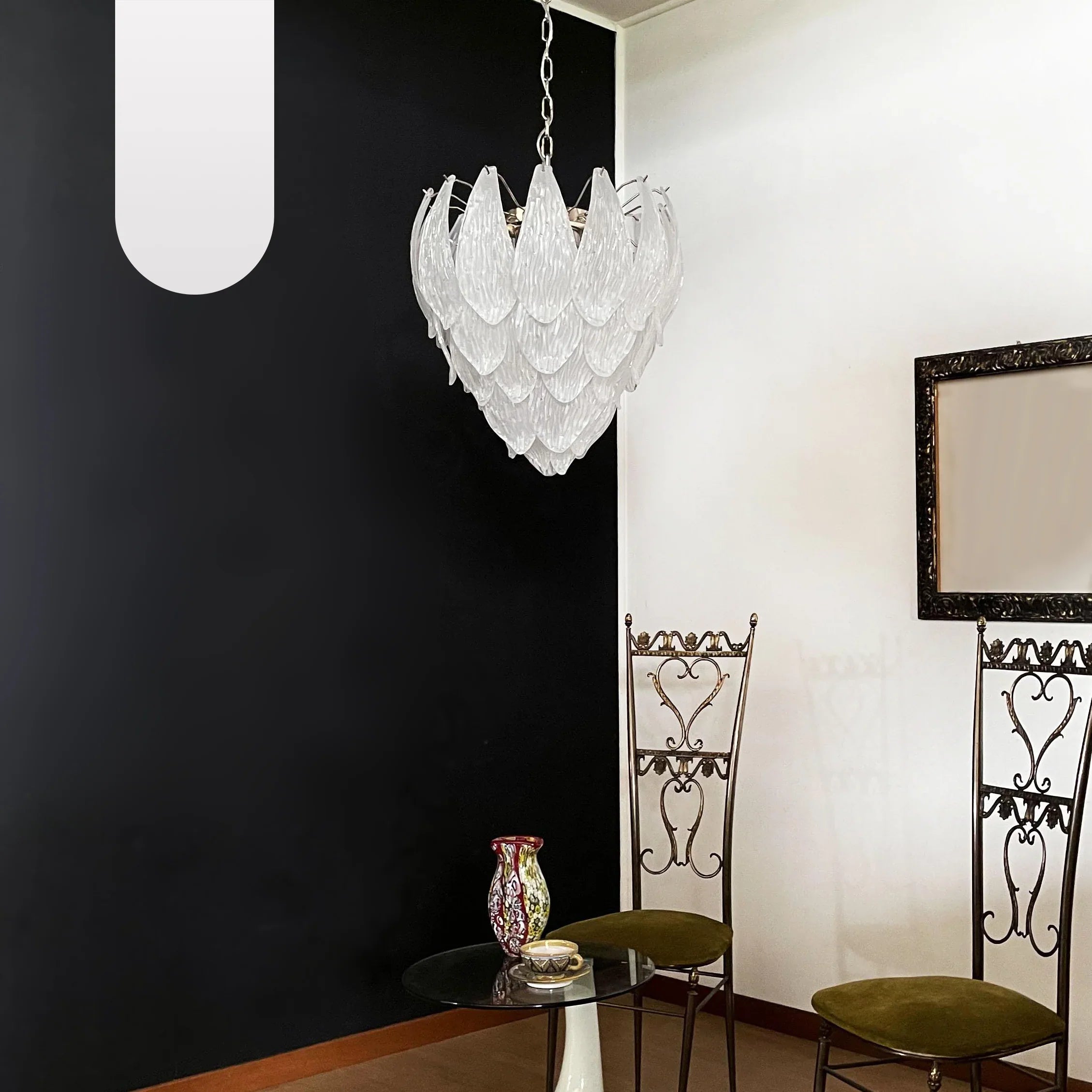 Murano Frosted Carved Glass Leaves Chandelier product image