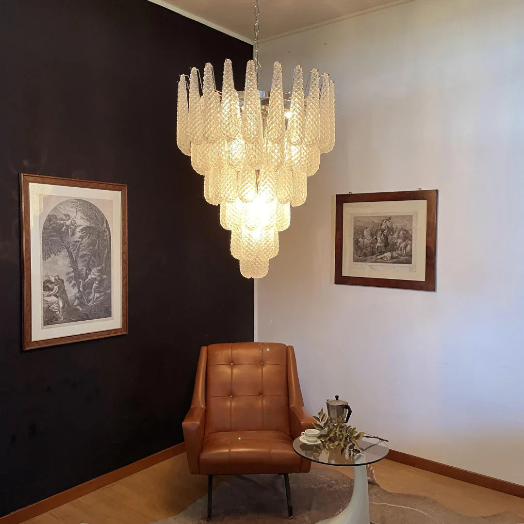 Vintage Transparent Murano Glass Petals Drop Chandelier material and finish detail