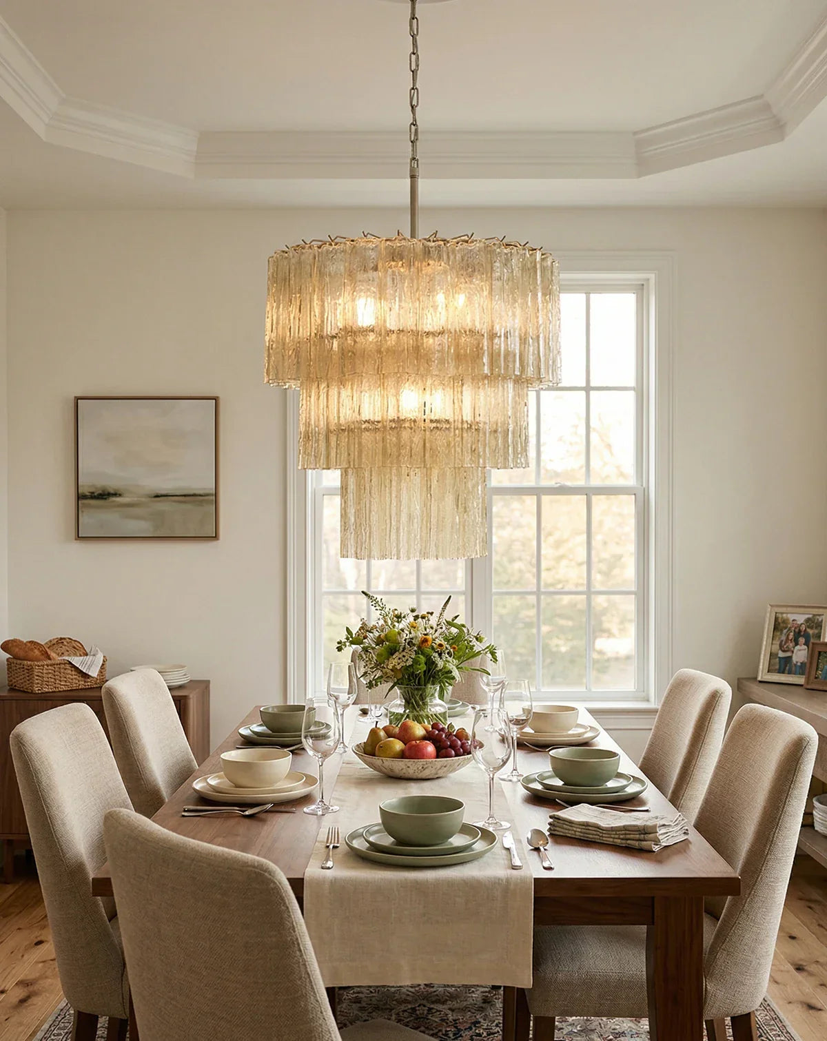 Murano Honey Glass Tube Chandelier detail view