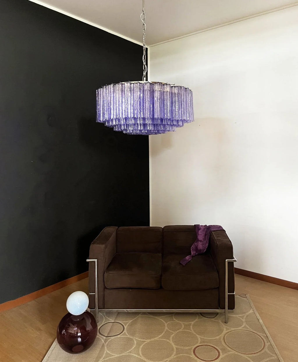 Murano Large Amethyst Glass Tube Chandelier material and finish detail