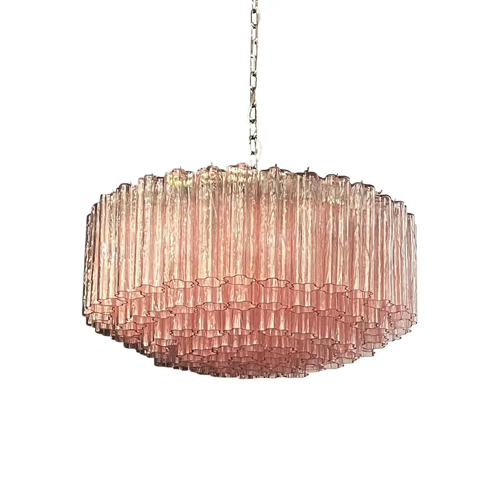 Murano Large Pink Glass Tube Chandelier by Bling Lighting Studio