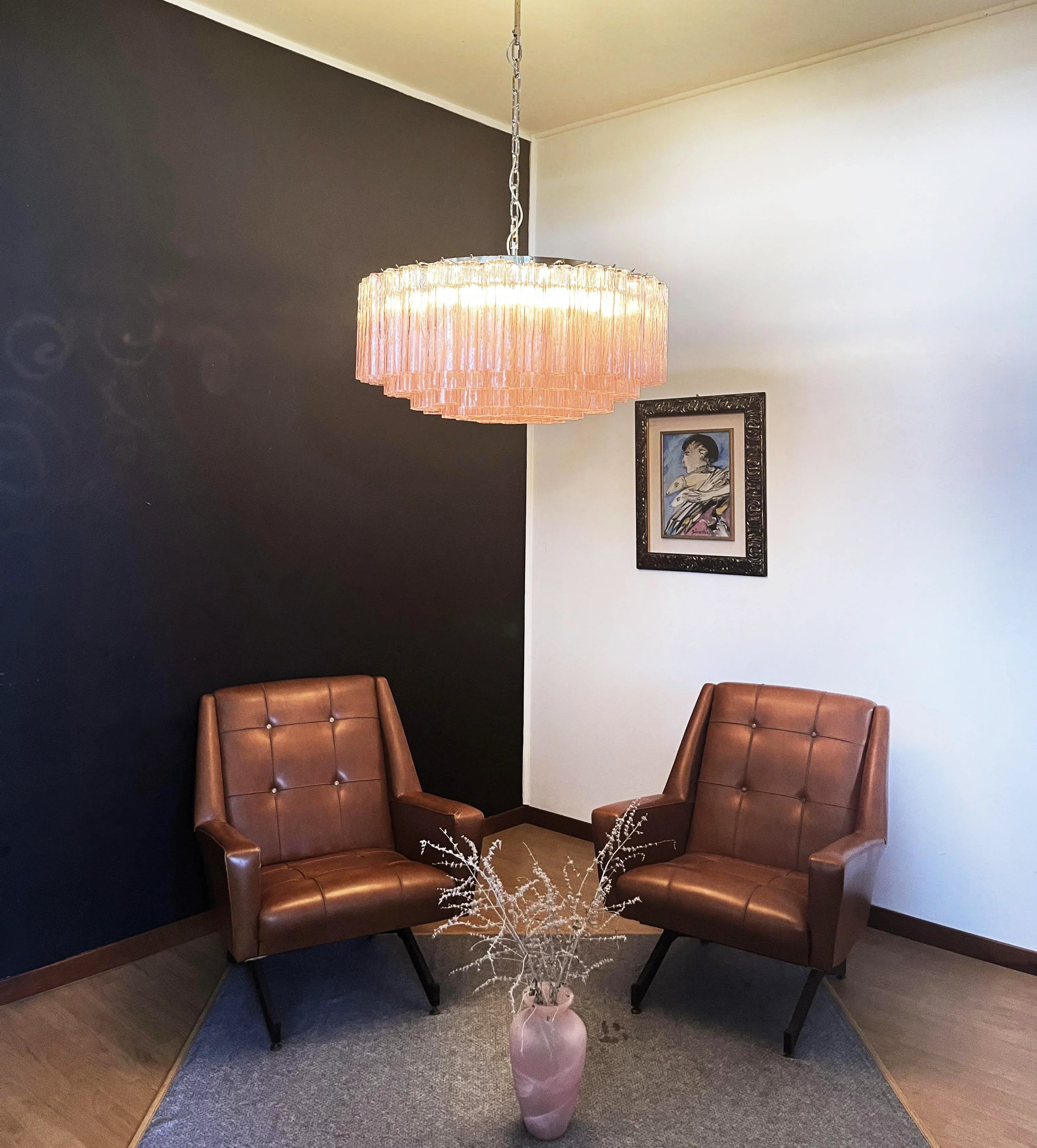 Murano Large Pink Glass Tube Chandelier material and finish detail