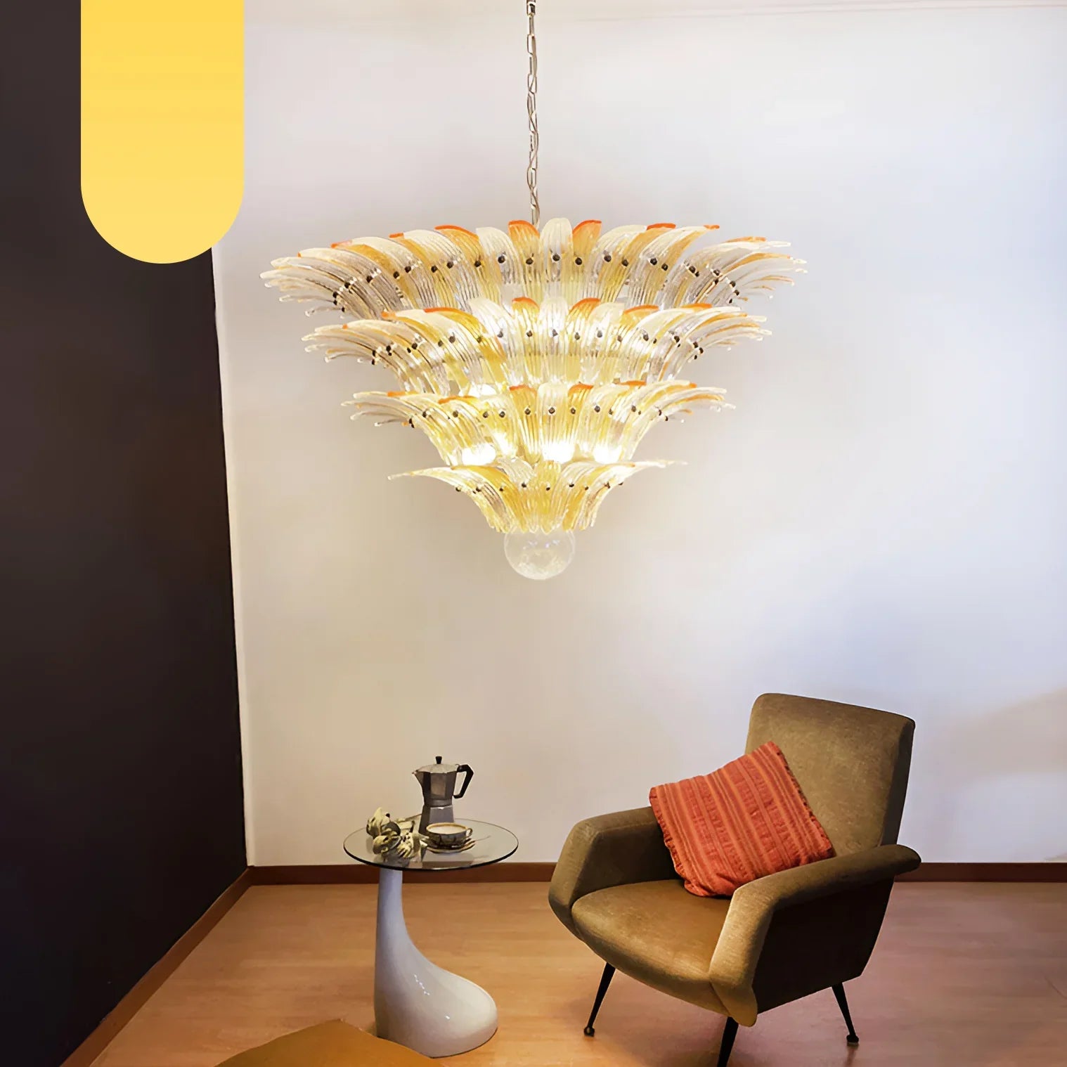 Murano Palmette Amber Trasparent Chandelier