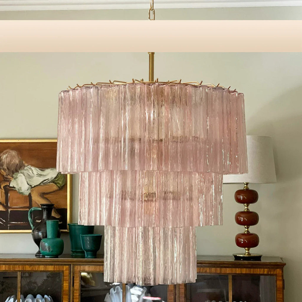 Murano Pink Glass Tube Chandelier product image