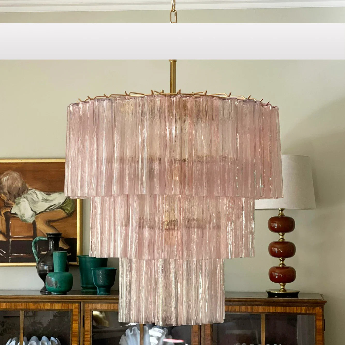 Murano Pink Glass Tube Chandelier product image