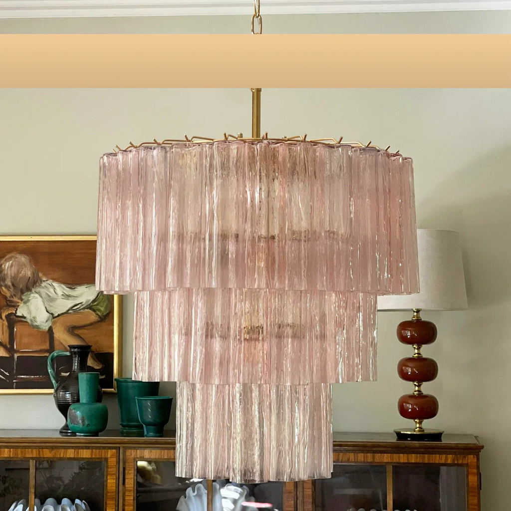 Murano Pink Glass Tube Chandelier product image