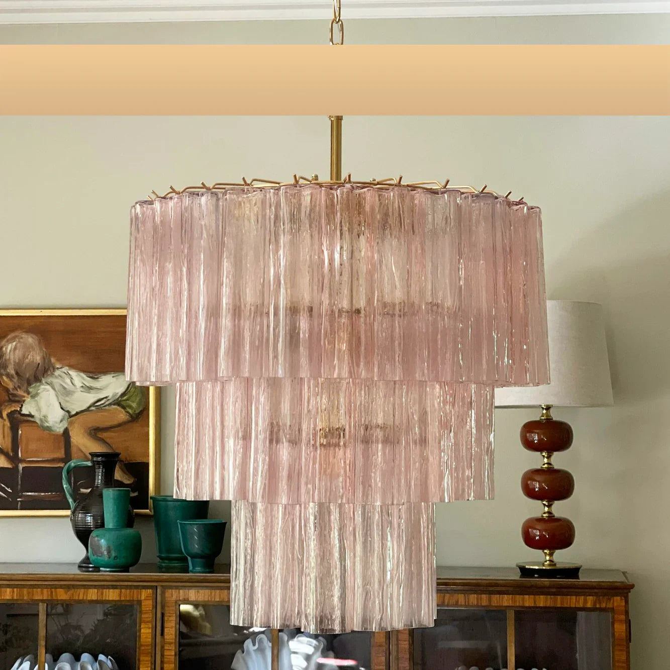 Murano Pink Glass Tube Chandelier product image
