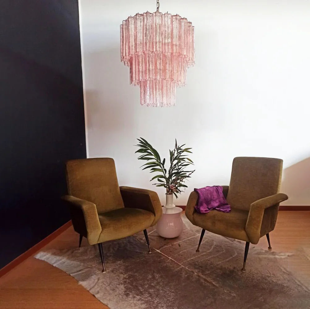 Murano Pink Glass Tube Chandelier material and finish detail