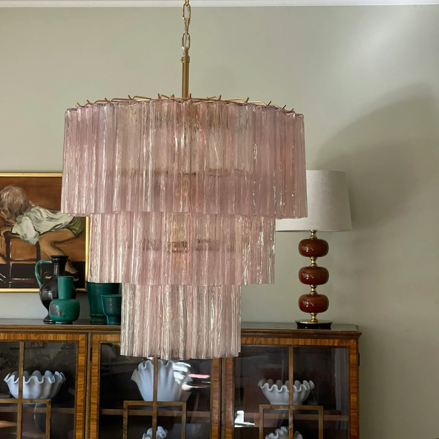 Murano Pink Glass Tube Chandelier product image