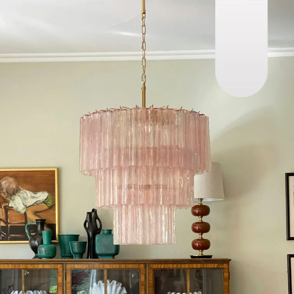 Murano Pink Glass Tube Chandelier product image