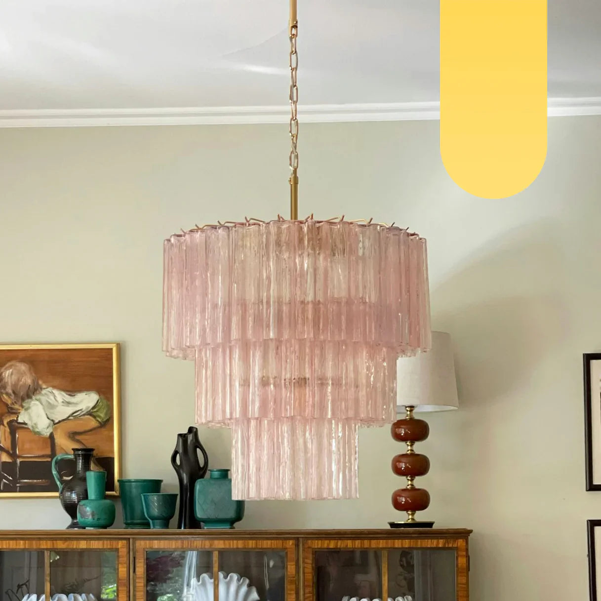 Murano Pink Glass Tube Chandelier product image