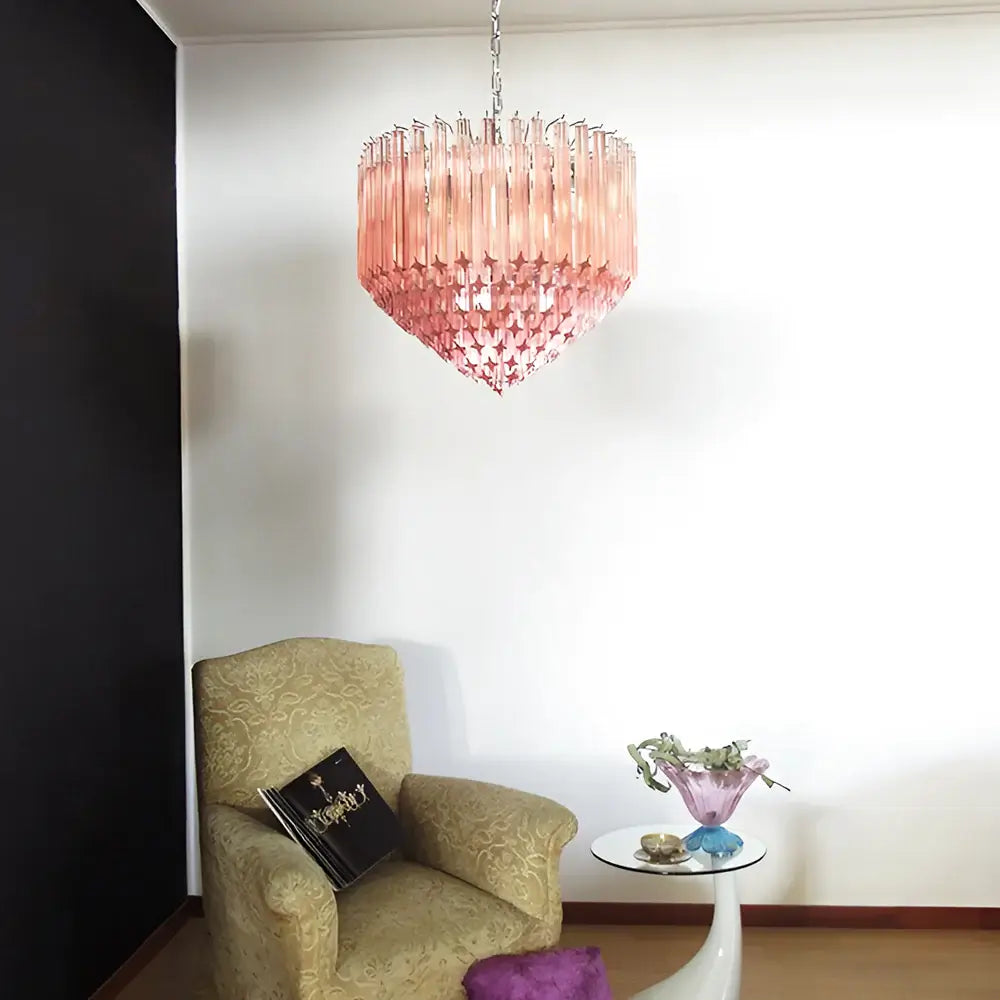 Murano Quadriedri Prisms Pink Chandelier detail view