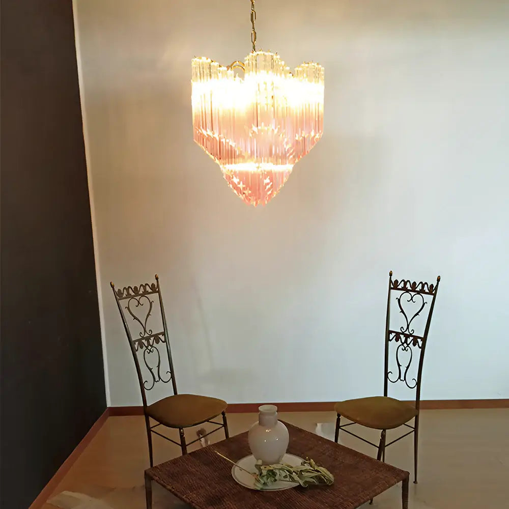 Murano Shaded Pink Prism Chandelier detail view