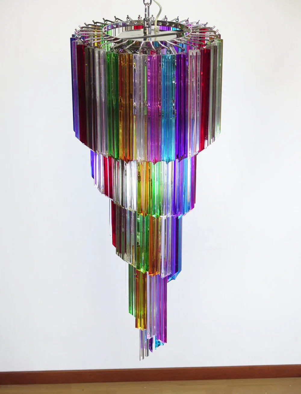 Murano Spiral Multicolor Prism Glass Chandelier material and finish detail